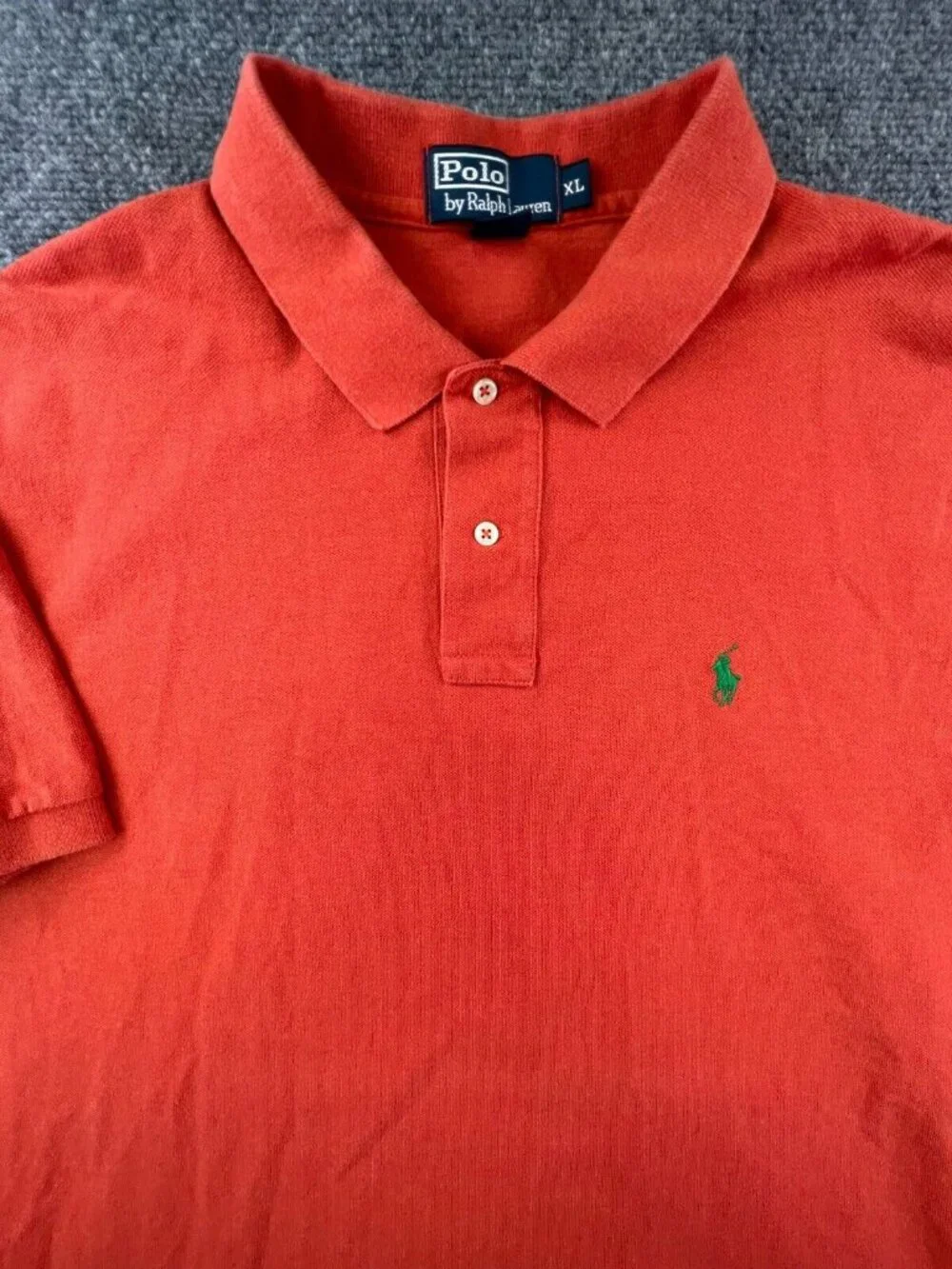 Polo Ralph Lauren Short Sleeve Polo Shirt Cotton Adult Orange XL Green Pony Logo